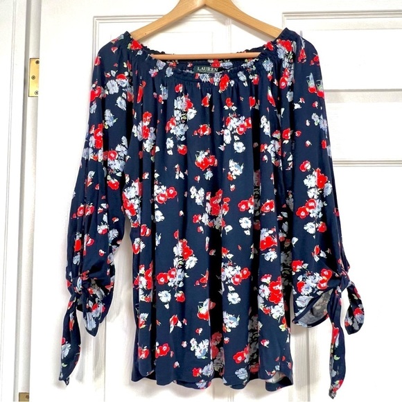 Lauren Ralph Lauren Plus 2X Size Floral Jersey Off-the-Shoulder blouse boho - Picture 8 of 10